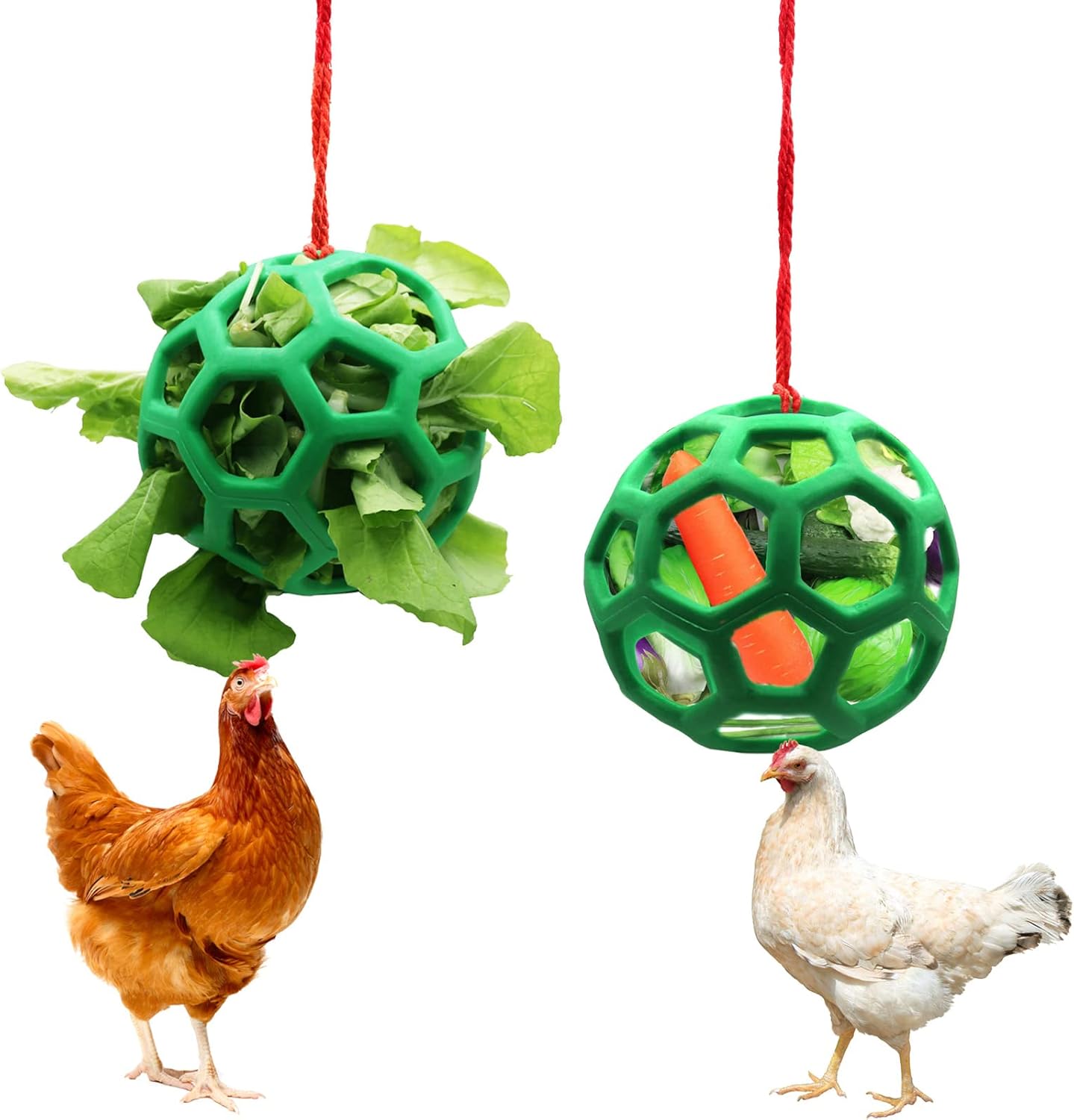 Backyard Birding & Wildlife - 2pcs Chicken Vegetable Feeder Ball Hanging Feeding Toy, Poultry Fruit Holder Chicken Cabbage Feeder Treat Feeding Tool for Hens Chicken Coop Goose Duck Large Birds