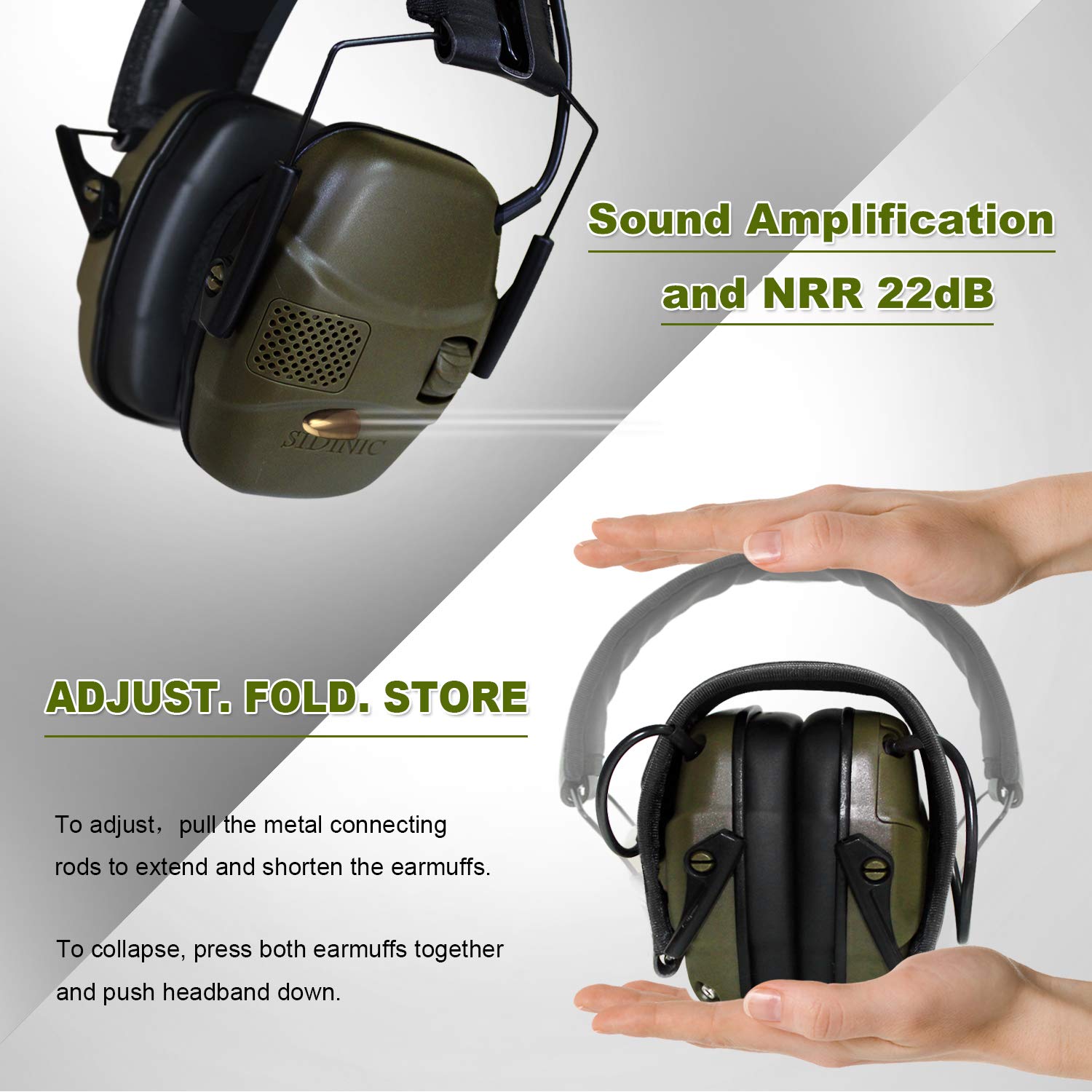 ucho Electronic Shooting Earmuff Safety Ear Protection - Shooting Ear Protection Muffs with Sound Amplification and Noise Reduction Safety Ear Muffs, NRR 22dB Ideal for Shooting and Hunting