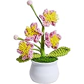 NUKAYAI Handmade Pink Crochet Flowers Cute Potted Flower Plants, Gifts for Women, Birthday, Teacher, Anniversary, Valentines, Graduation, Decor for Desk, Home Room Office Decoration(Cherry Blossom)