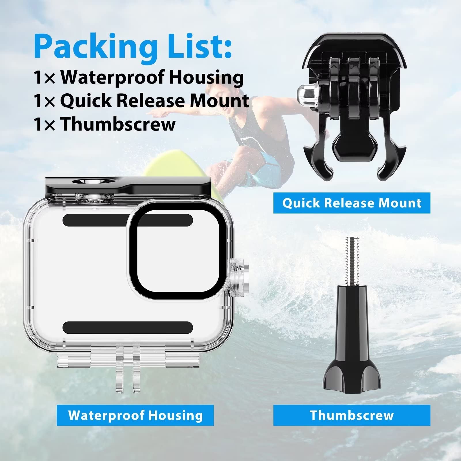HONGDAK 196ft/60m Waterproof Housing Case for GoPro Hero 13 12 11 10/9 Black, Protective Underwater Dive Housing Shell with Bracket Accessories for Go Pro Hero13 Hero12 Hero11 Hero10 Hero9 Camera