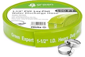 G GREEN EXPERT Green Expert 1-1/2" ID PVC Lay Flat Hose Sump Pump Discharge Accessory for Water Drainage Heavy Duty Pipe for Sand Pool Filter Backwash Easy to Install 100FT Length Green