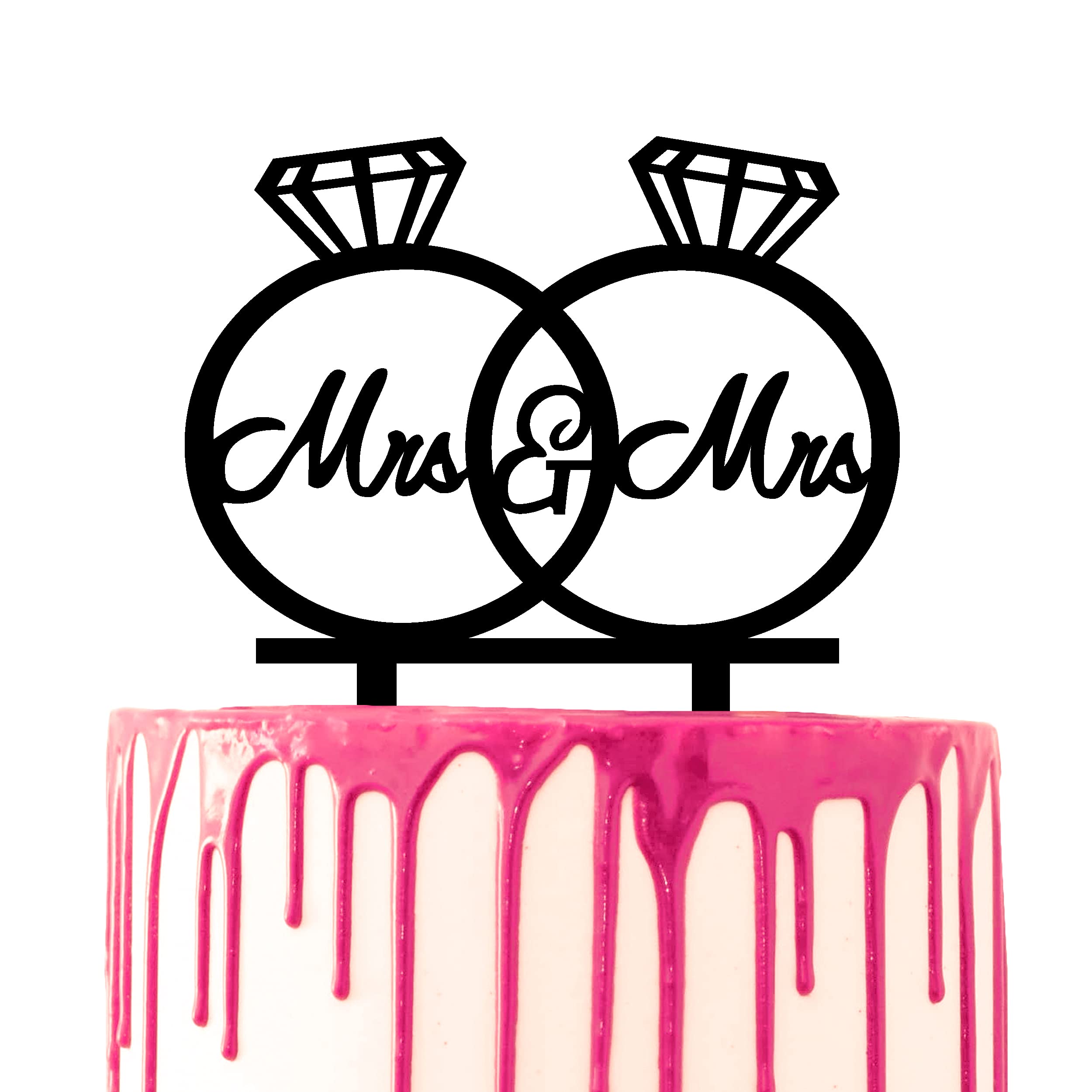 CARISPIBET wedding cake topper two diamond rings crossed with Mrs & Mrs written inside acrylic cake decoration