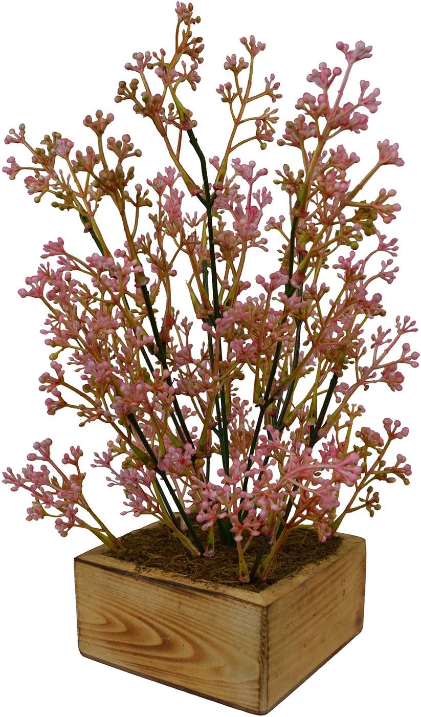 Fancy Mart Artificial Plants Beads in Square Wood Pot (25 Cm, Pink)