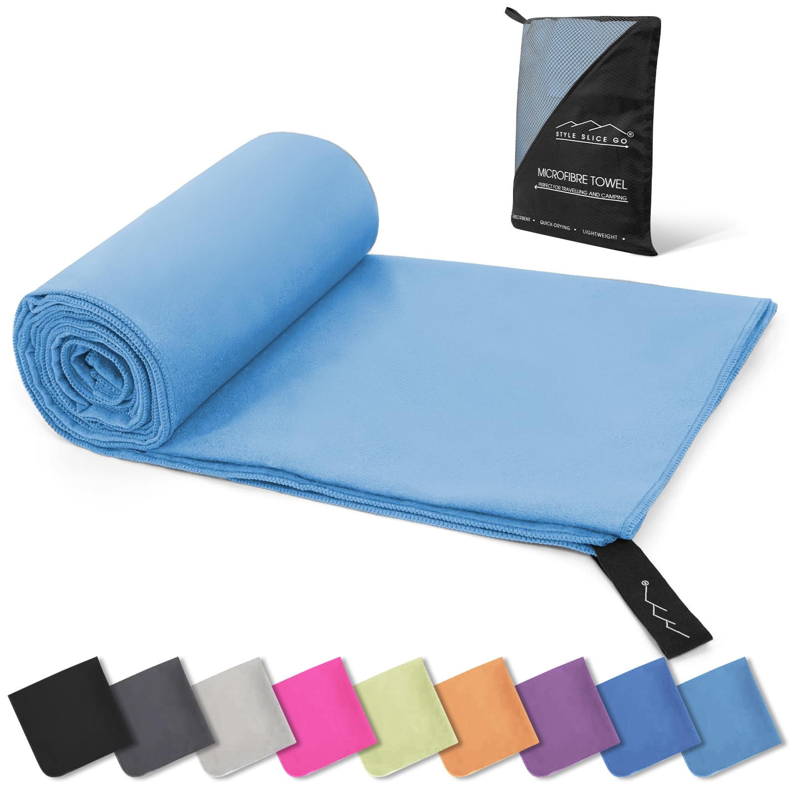 Style Slice Microfibre Towel Quick dry Lightweight Absorbent Travel Towel Sports Beach Gym Swimming Camping Hiking Drying Pets Small Medium Large X-Large (Light Blue, SMALL 60cm x 30cm)