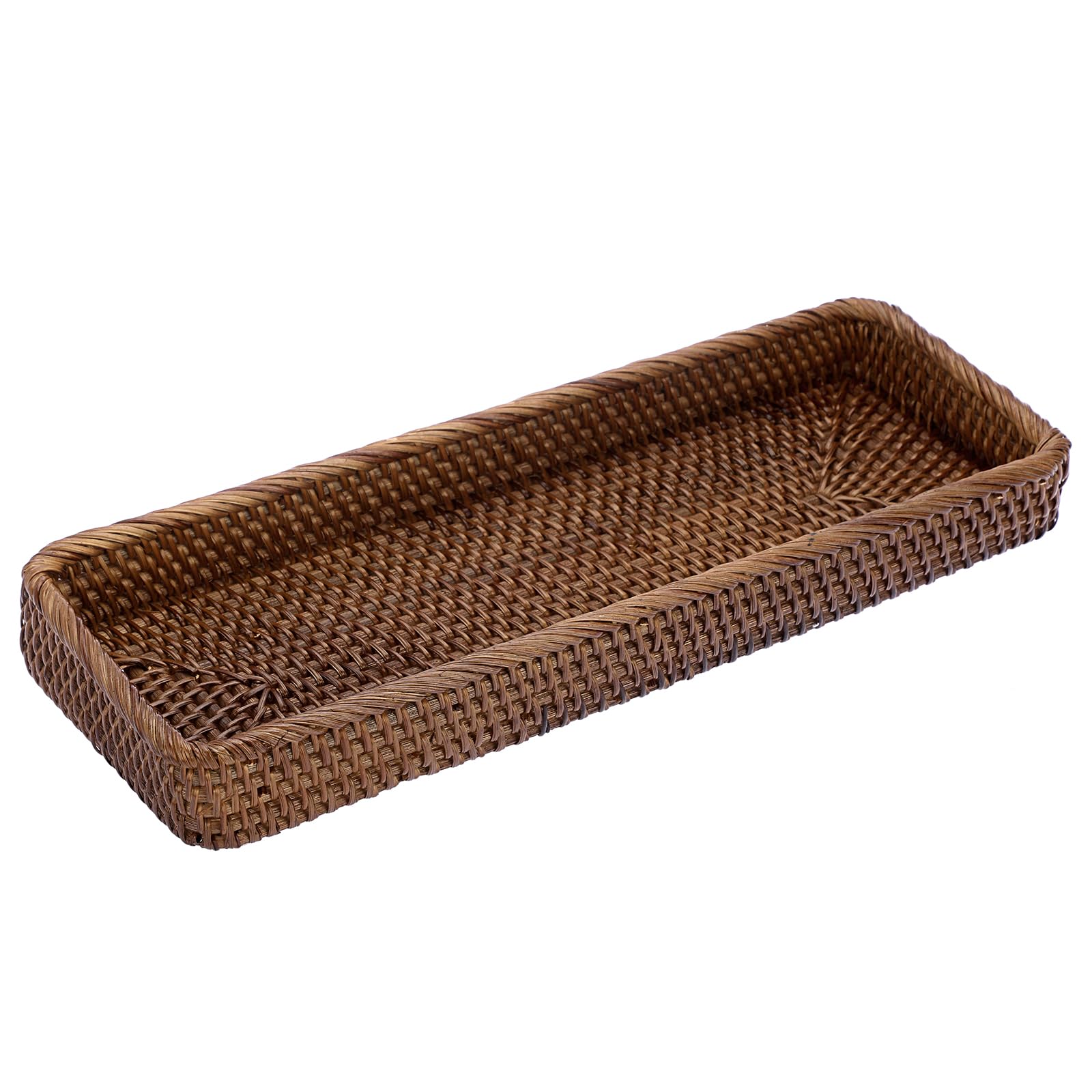 IGNPION Rattan Serving Tray Decorative Display Table Storage Toilet Tank Paper Desktop Organiser for Kitchen, Makeup, Vanity, Napkin, Candle, Ornament (40x15cm, Brown) (IGPUK0650)