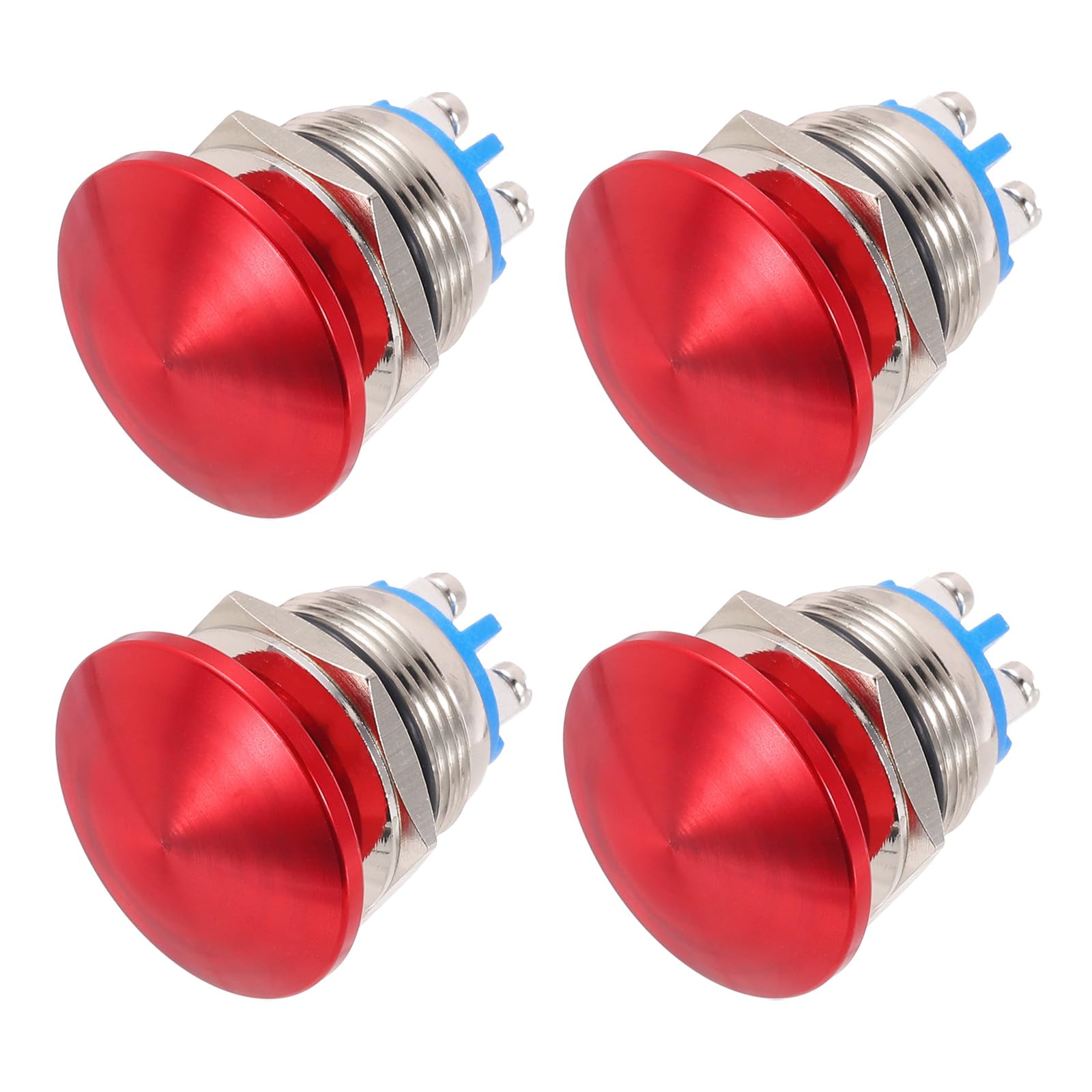 METALLIXITY 4PCS 3A 19MM 3/4" Momentary Mushroom Head Push Button Switch 12V 24V 120V 250V AC Red 1NO Waterproof IP65 SPST Domed Round 2 Screw Foot Button