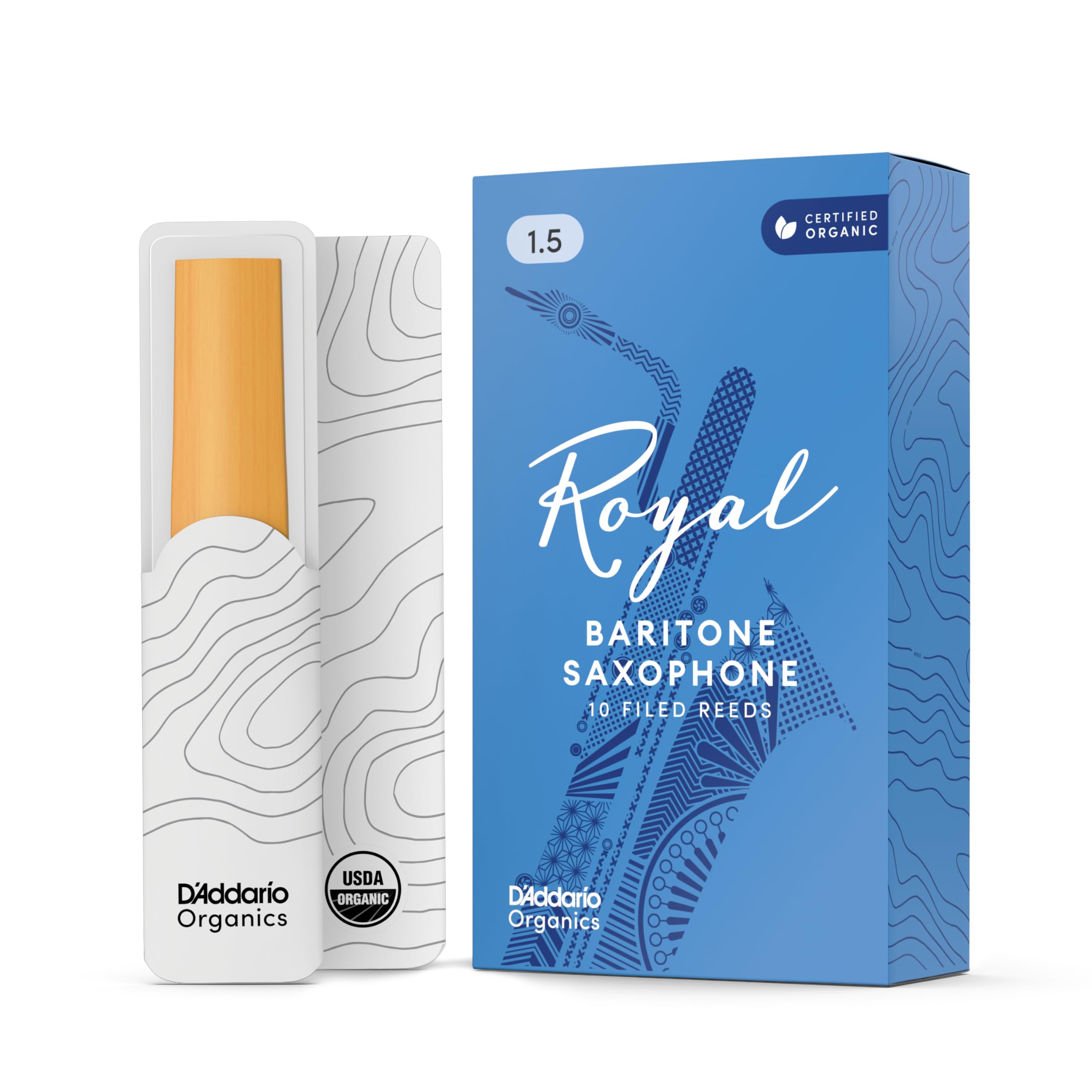 D'Addario Woodwinds - Royal Baritone Saxophone Reeds - Baritone Sax Reeds with Strong Spine - Great for Classical or Jazz - Strength 1.5