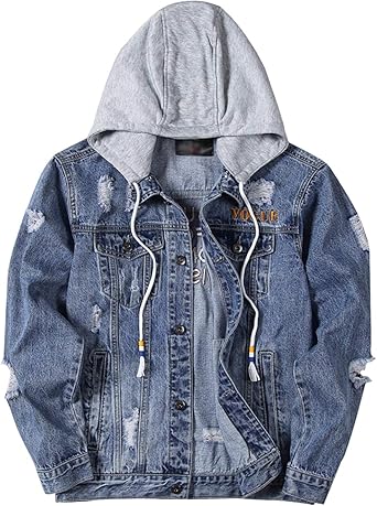 distressed hooded denim jacket