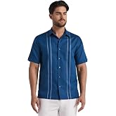 Cubavera Men's Embroidered Panel Short Sleeve Linen-Blend Shirt