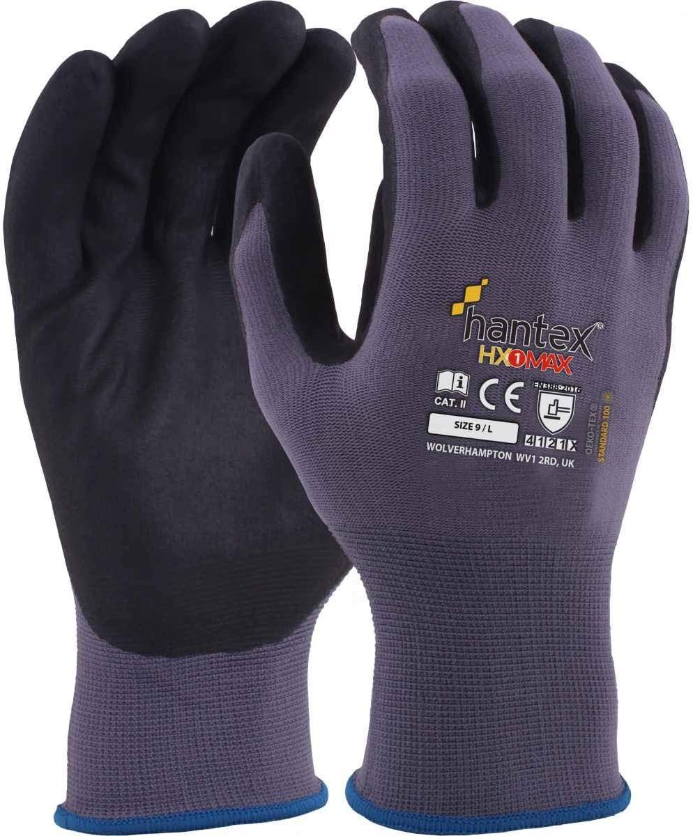 Hantex HX1 MAX Nylon & Lycra Stretch Work Gloves Foam Tex Palm Coated 7/Small, Grey, S (Pack of 1)