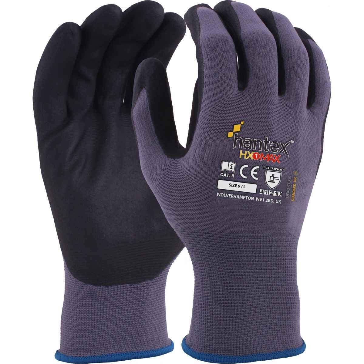 Hantex HX1 MAX Nylon & Lycra Stretch Work Gloves Foam Tex Palm Coated 8/Medium