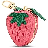 Angyape Mini Fruit Coin Purse Keychain Cute Small Change Purse Bag Charms for Handbag Leather Strawberry Coin Pouch for Women