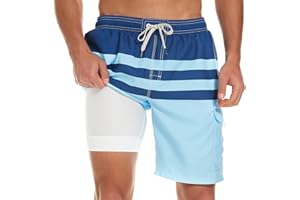 HODOSPORTS Mens Swim Trunks with Compression Liner 9 inch Bathing Suit Quick-Dry Swim Shorts Cargo Pockets S-4XL