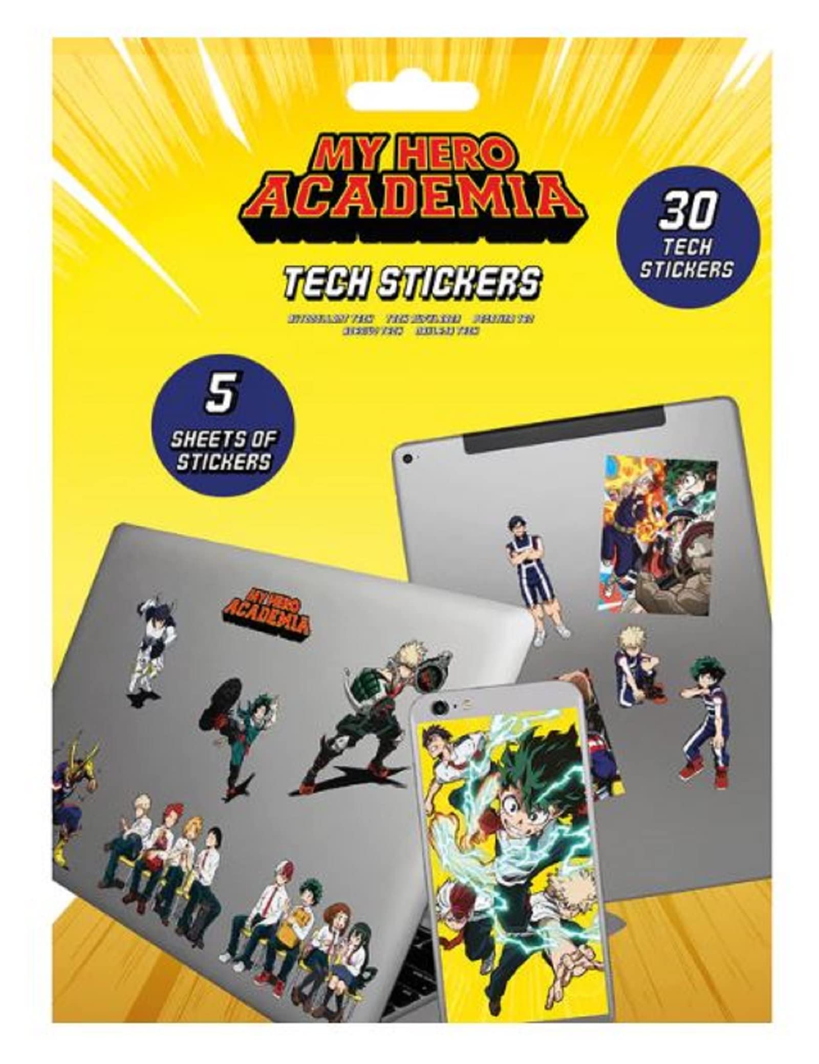 My Hero Academia Tech Stickers - Set of 30 for Laptops, Mobile Phones and Tablets, Device Decals for Children and Adults - Official Merchandise