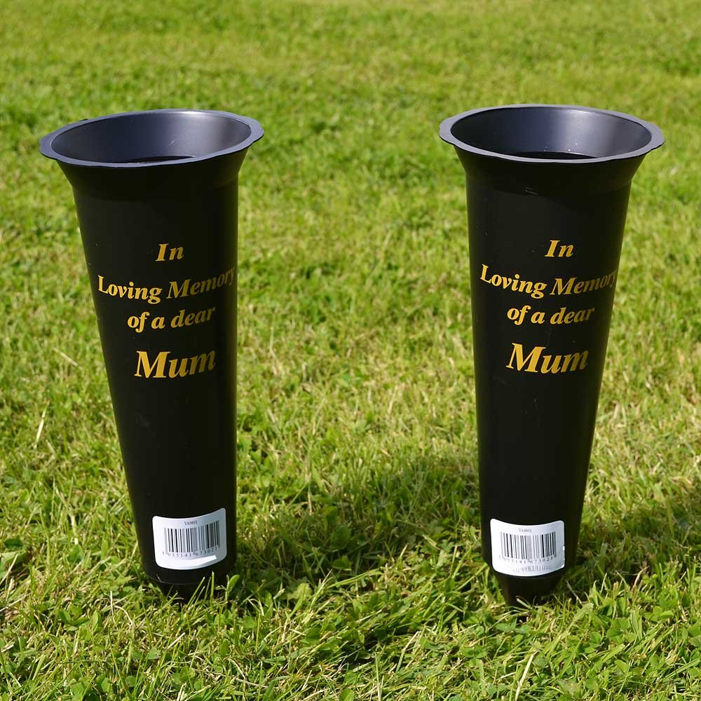 Set of 2 Mum In Loving Memory Spiked Memorial Grave Flower Vases