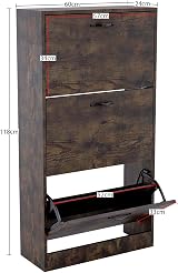 Vida Designs Wooden Shoe Cabinet 3 Pull-Down Drawers Dark Wood view 2