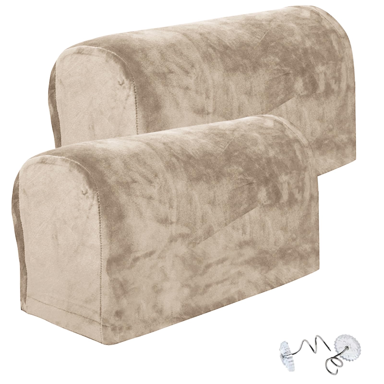 SwirlColor Armchair Covers for Arms, About 55 x 15 x 25 cm Soft Anti-slip Armrest Covers for Armchairs Furniture Sofa Couch Arm Protector (Khaki)