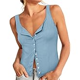 Yousify Womens Fitted Tank Tops Cami Trendy Knit Cropped Knitted Vest Button Down Square Neck Ribbed Strappy Henley Shirt