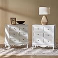 HULALA HOME 3-Drawer Nightstand with Charging Station, Drawer Organizer with Wood Legs, Farmhouse Solid Wood Nightstand Set of 2(White)