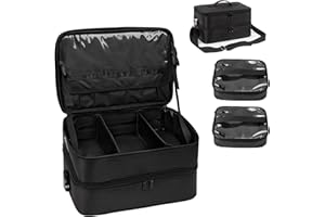 OCHEAL Extra Large Makeup Case, Professional Makeup Artist Traveling Bag, Double Layer XL Makeup Travel Case Organizer for Artist Nail Technician Hairstylist Crafters with 2 Detachable Pouch & Shoulder Strap