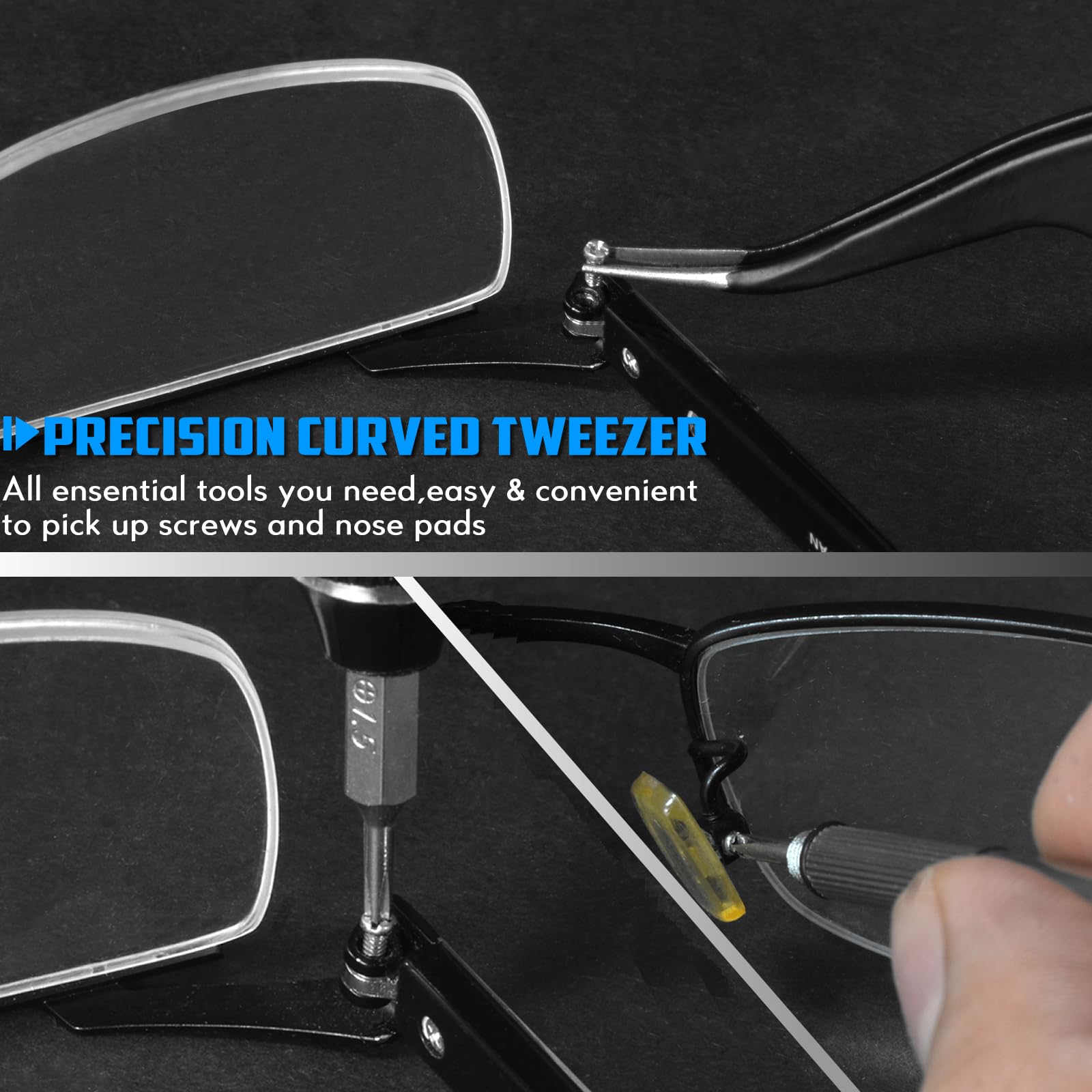 Eyeglass Sunglass Repair Kit,MINGFIX Magnetic Eye Glasses Repairing Tool Kit with Assorted Screws,Nose Pads,Small Screwdriver Bit Set & Tweezer with Mini Travel Case for Glasses,Sunglasses and Others