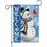 Wodison Snowman Winter Garden Flag 12x18 Inch Small Double Sided Burlap Vertical, Red Bird Snowflake Welcome Holiday Christmas Decorations Yard Outdoor Flag