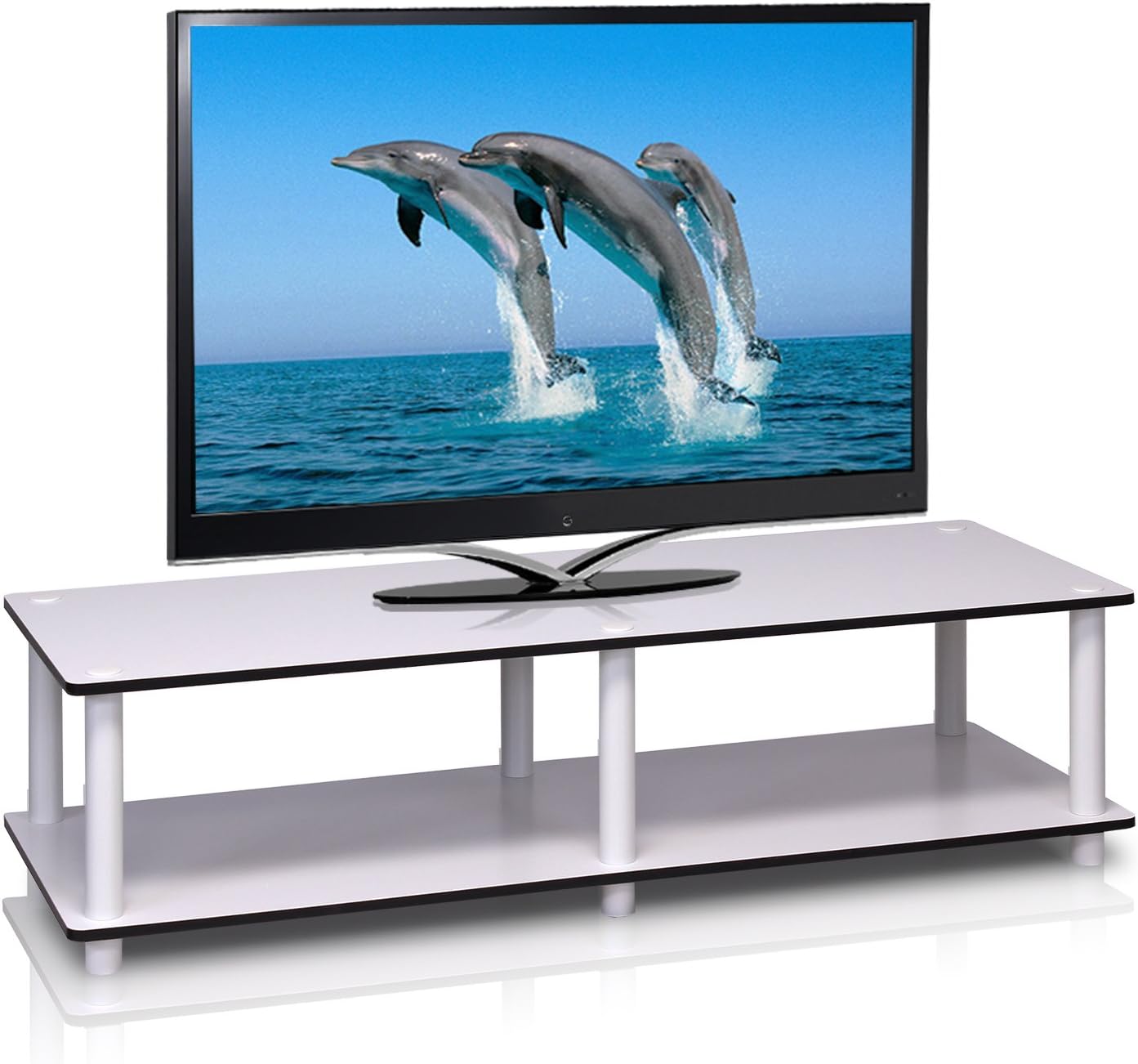 Furinno Just No Tools Wide TV Stand, White: Furniture & Decor