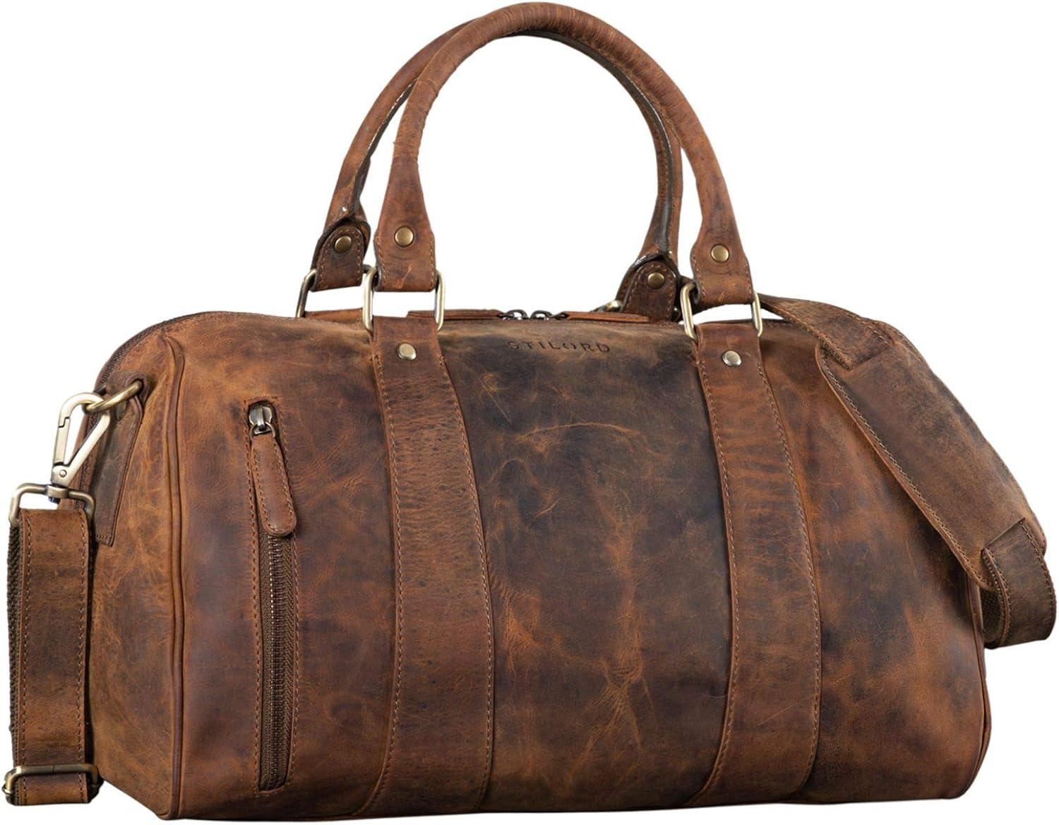 STILORD 'Keanu' Weekend Bag Leather Women Men Vintage Shoulder Bag Travel Bag Cabin Size Handbag for Travelling in Genuine Leather, Colour:Black