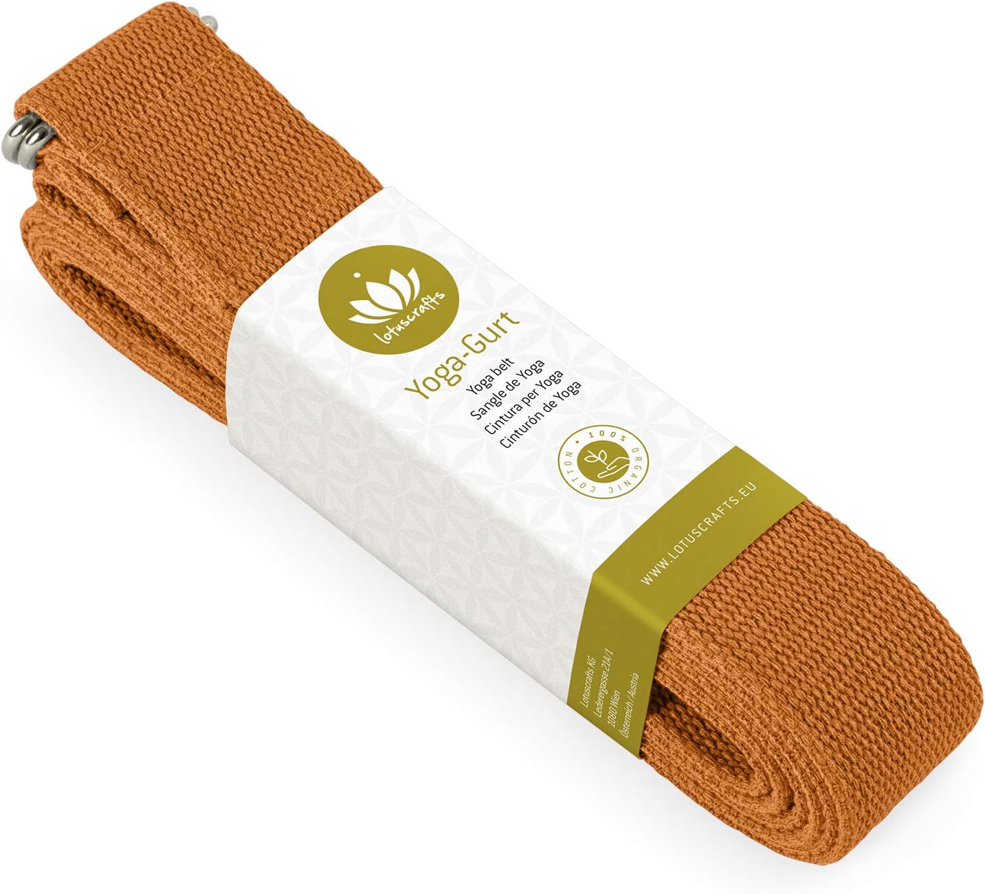 Lotuscrafts Yoga Strap for Stretching - 100% Organic Cotton - For Improved Stretch - For Beginners and Professionals - Yoga Belt with Metal Clasp - Yoga Band - Yoga Stretch Strap [250 x 3.8 cm]