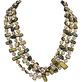 MINACHI Colorful Irregular Beaded Long Necklace, Coated Reflective Glass Beads, Bohemian Vintage Chunky Costume Jewelry for Women