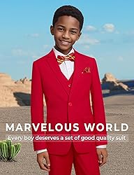 Marvelous World Boys Suits Christmas Red Slim Fit