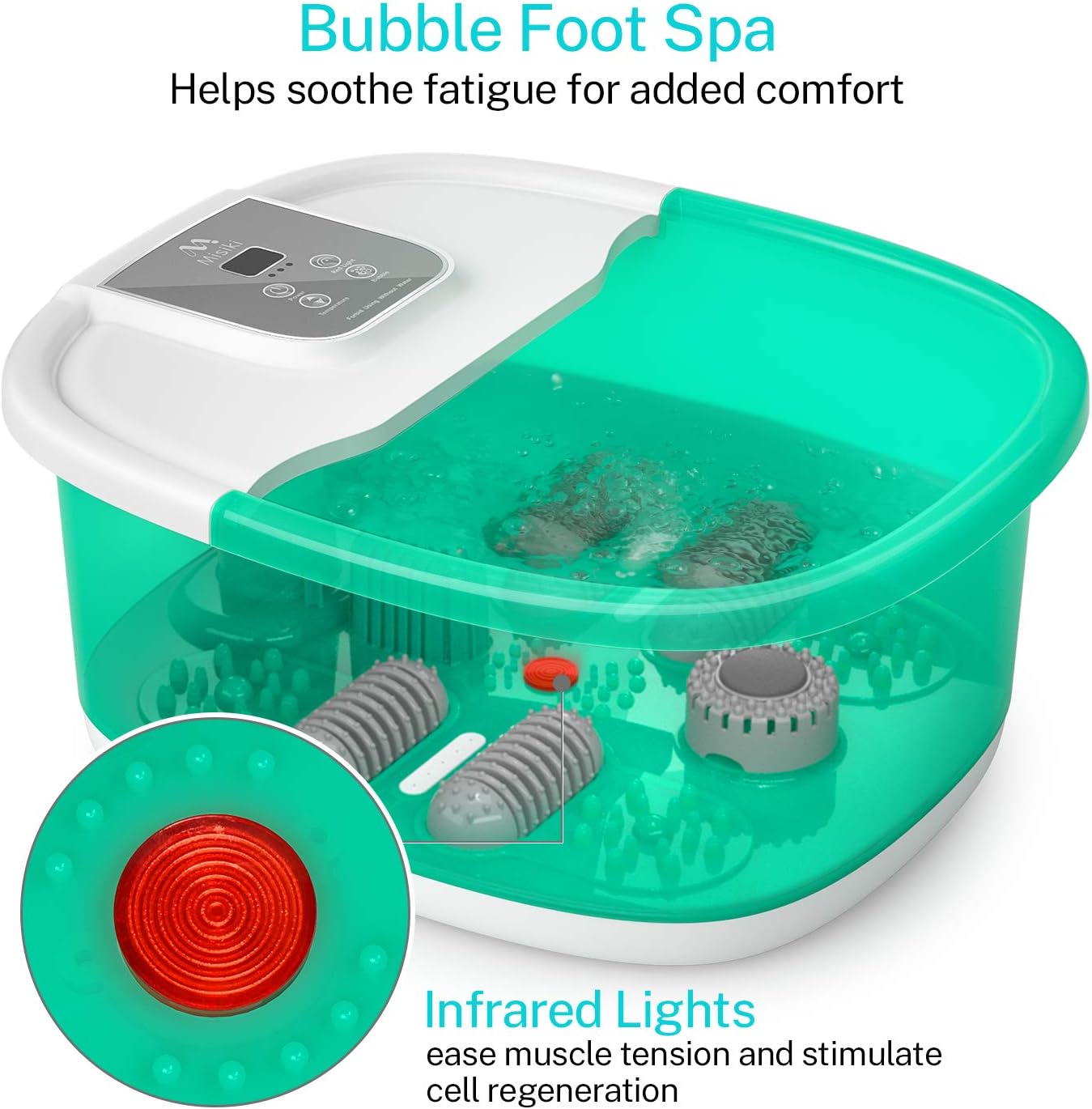 Foot Spa Massager Misiki Foot Bath with Heat Control Bubbles and Auto