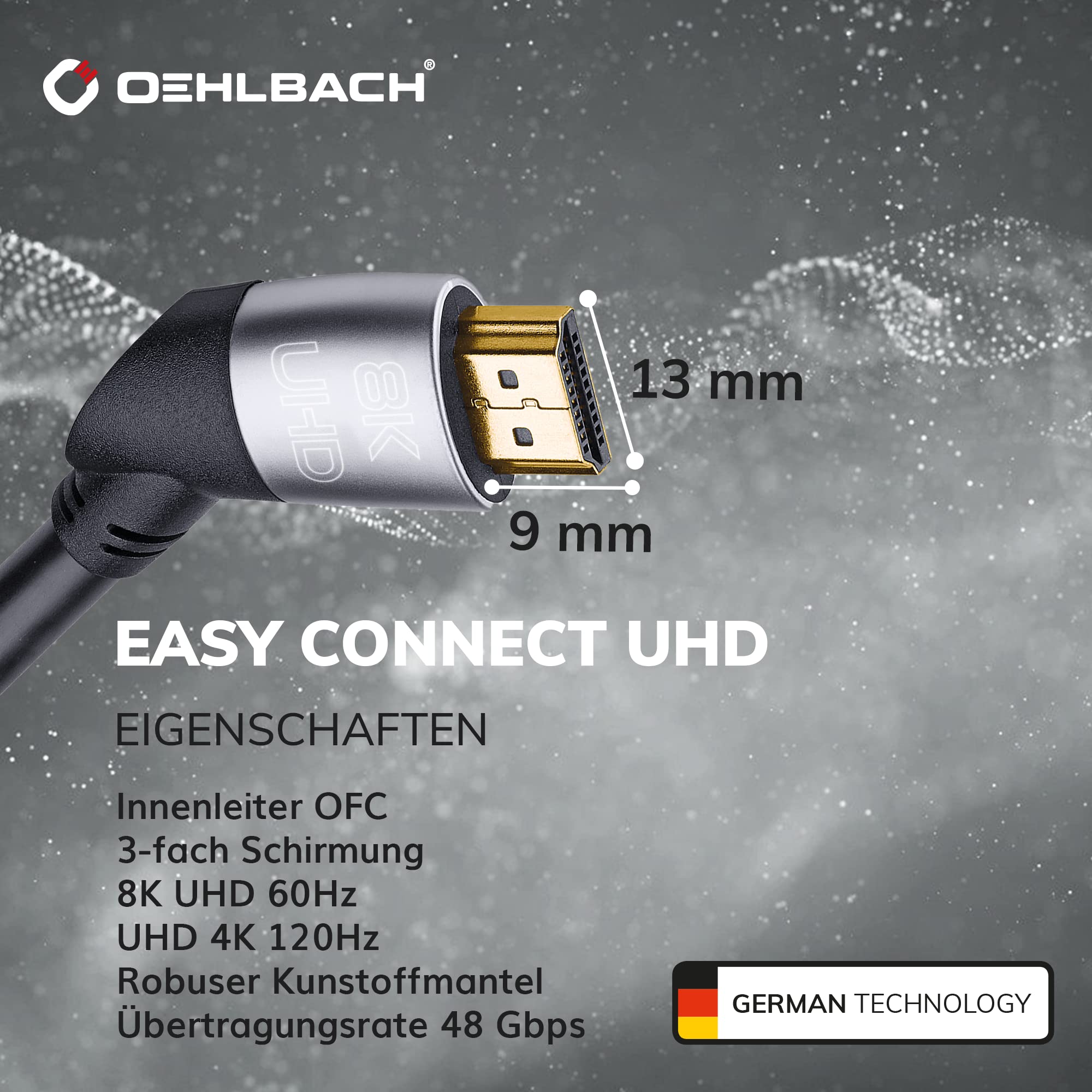 OEHLBACH Easy Connect UHD Ultra High Speed HDMI-Kabel - (48 Gbit/s, 8K 60Hz, 4320p, 4K 120Hz, Dolby Vision, Dynamic HDR 10+, 21:9, 3D, VRR, eARC) - 2m schwarz 4