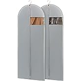 Perber Dress Bags for Gowns, 65'' Long Garment Bags for Hanging Clothes, Dress Garment Bag, Grey Dress Cover with Clear Window for Dresses, Coats, Uniforms - 2 Pack