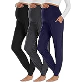 Neer 3 Pack Women's Maternity Joggers Over Belly Sweatpants Stretchy Pregnancy Lounge Pants with Pockets Winter