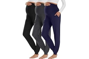Neer 3 Pack Women's Maternity Joggers Over Belly Sweatpants Stretchy Pregnancy Lounge Pants with Pockets Fall