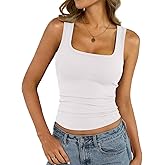 EasyGala Womens Cotton Square Neck Ribbed Tank Tops Fitted Thin Shoulder Strap Sleeveless Basic Summer Cami Clothes 2026