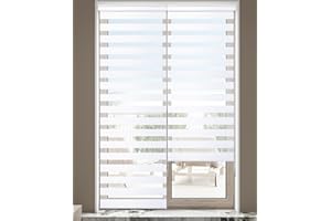 Homebox Blinds for Indoor Windows, Zebra Blinds, French Door Blinds 90" Length Light Filtering Dual Layer Roller Sheer Shades, 25.5" W x 90" H White, 1 Panel