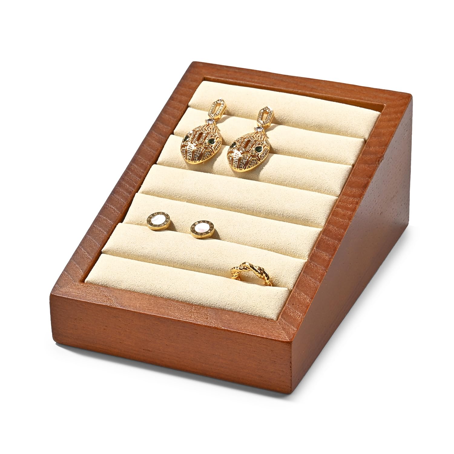 Photo 1 of Oirlv Solid Wood Ring Tray Display Stand Slotted Jewelry Ring Showcase Display Jewelry Organizer for Trade Showcase(Creamy-white)