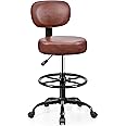 Brick Attic Drafting Chair with Backrest – Adjustable Foot Rest Rolling Stool with Wheels, PU Leather Swivel Stool for Office Spa Studio Lab Counter Salon Home Work Bar Kitchen Shop(Ember Brown)