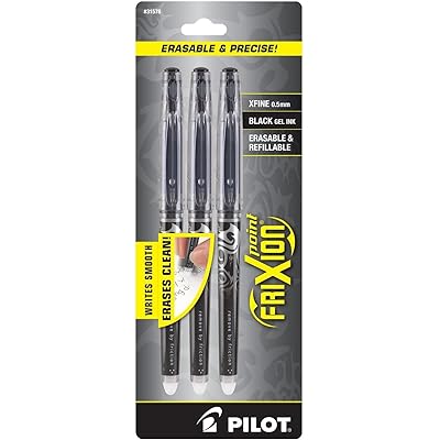 PILOT FriXion Point Erasable &amp; Refillable Gel Ink Pens, Extra Fine Point, Black Ink, 3-Pack (31578)