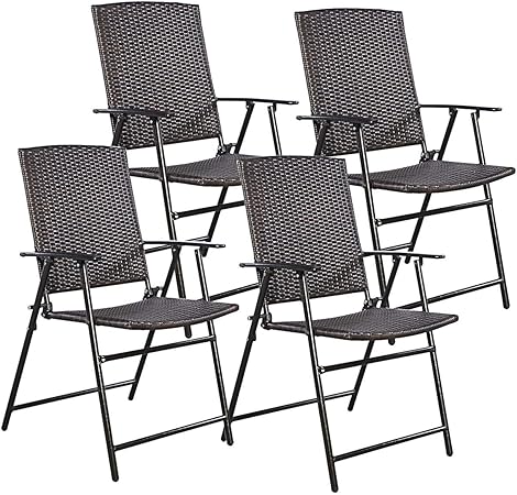Amazon Com Happygrill 4pcs Folding Patio Chair Set Outdoor Pool Lawn Portable Rattan Wicker Chair With Armrest Footrest Garden Outdoor