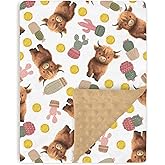Tewrnvioc Baby Blankets for Girls Boys 30" x 40", Soft Double Layer Minky Blanket Dotted Fleece Back, Nursery Bed Receiving Quilt Newborn Infant Toddler Shower Gift Boho Highland Cow Cactus Sun Theme