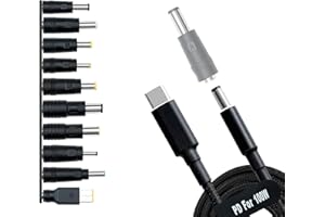 BANGJIA USB C to DC Adapters 10PCS Power Plug Kit, Universal Charger Supply 100W PD Power Cable & 5.5x2.1mm Round Barrel Jack for Sony Toshiba Samsung Acer Asus Lenovo Dell HP Laptop Charging Connector Tips