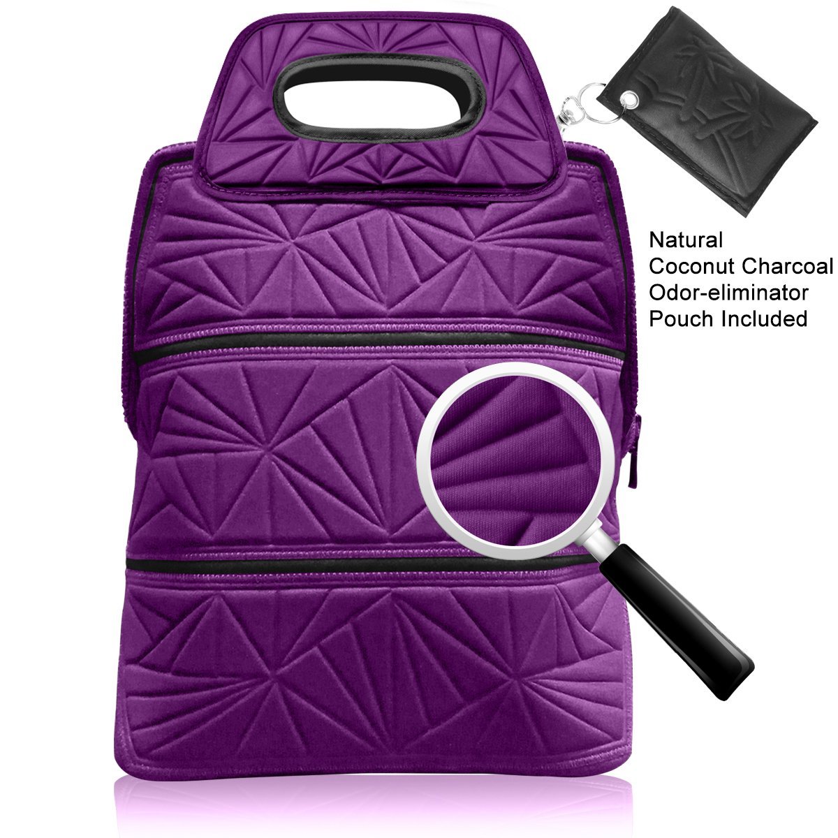 Metric USA Lunch Tote Bag with Odor-eliminating Pouch, Reusable & Portable Insulated Lunch Box Cooler Bag to Work, School, Picnic & Food Holder with Zipper stash pocket for Women, Men and Kids(Purple)