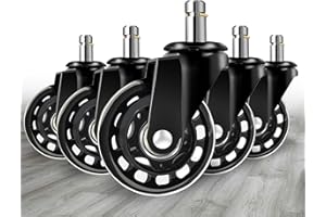 LONGADS Office Chair Wheels 10mm Stem-ONLY Compatible With IKEA Chairs (Set of 5)- 2.5 inch Chair Wheels Replacement Polyurethane Protection Your Hardwood Floors Without Any Chair Mats(3/8" x 7/8" Stem)