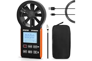 BTMETER Anemometer CFM Wind Meter, Air Flow Gauge Measure Wind Speed 0.3~30m/s, Monitor Airflow Volume 0-999900 ft3/min for HVAC Duct Air Vent, Touch-Screen Windometer 6000GH