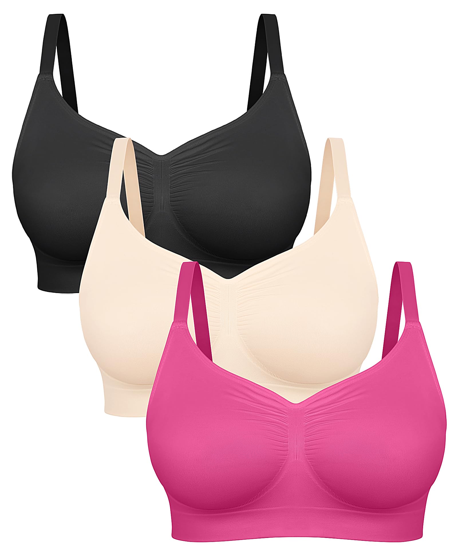 Photo 1 of FeelinGirl Bras for Women No Underwire Seamless Unlined Bra 3-Pack (Black/Beige/Pink,Medium)