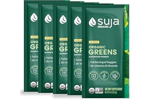 Suja Organic Greens Powder Trial Pack, 5 Stick Packs - Probiotic Blend, Spirulina, Daily Superfood Drink or Smoothie Mix for Immune Support, Digestion, & Energy, Vegan, Gluten Free, Non GMO