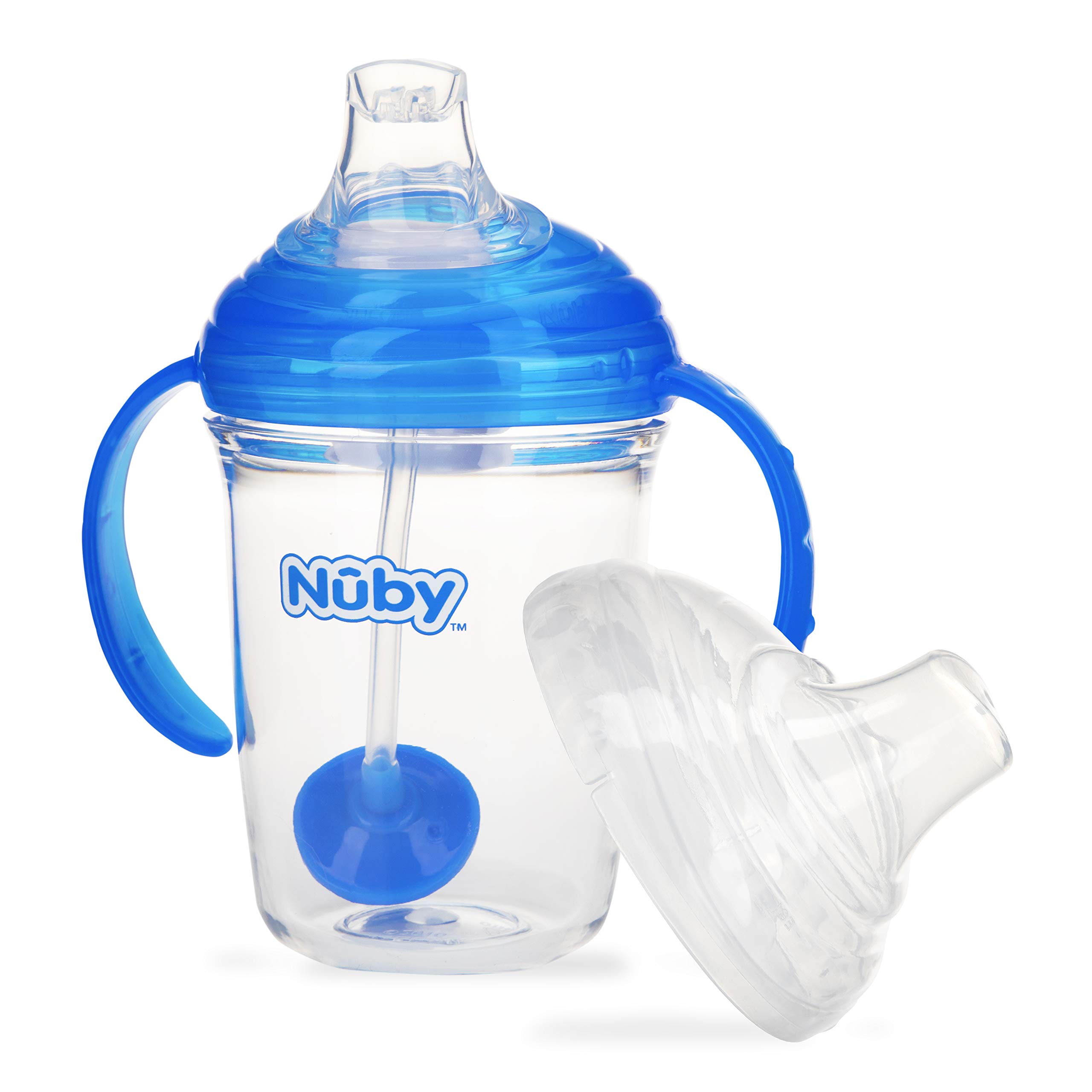 Photo 1 of Nuby 360 Grip N' Sip 8oz Tritan Cup, Weighted Straw with Hygienic Cover, Blue